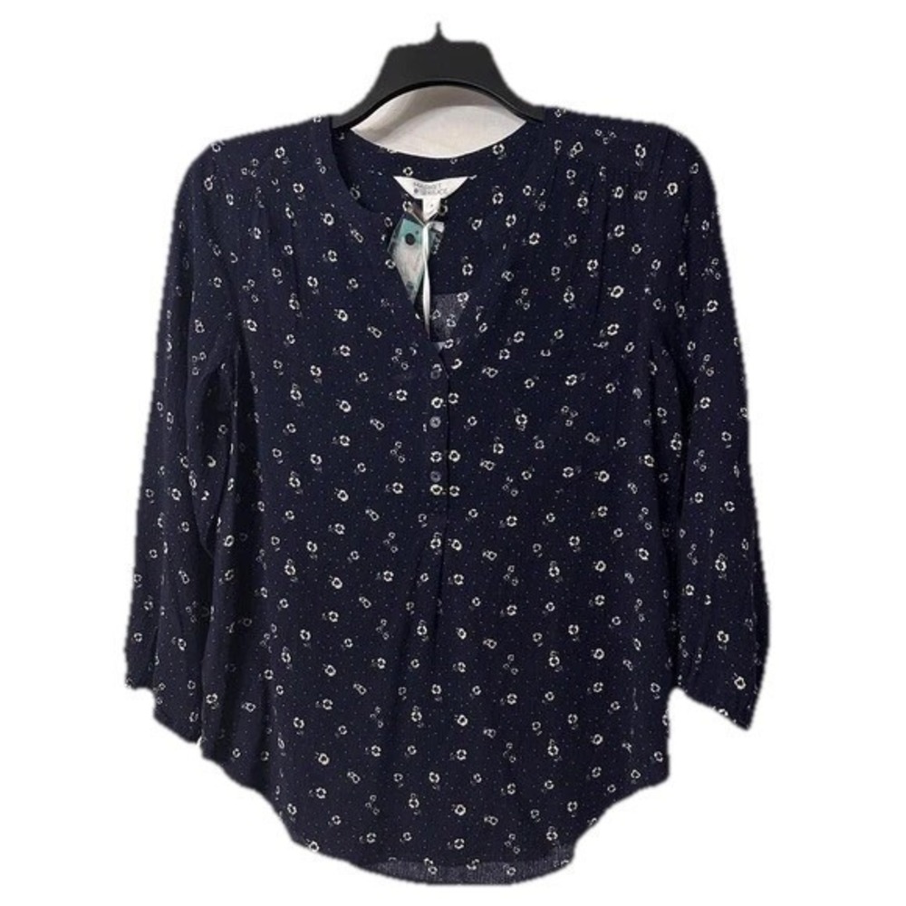 NWT Market & Spruce Prat Womens 3/4 Sleeve Henley Top Blouse Shirt Size Medium